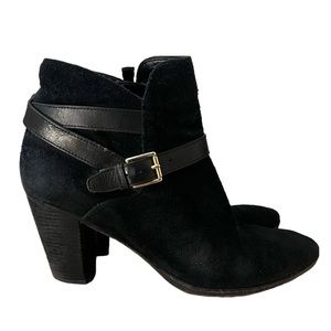 Cole Haan Genuine Leather Black Ankle Full-Zip Strappy Booties Size 10 1/2B